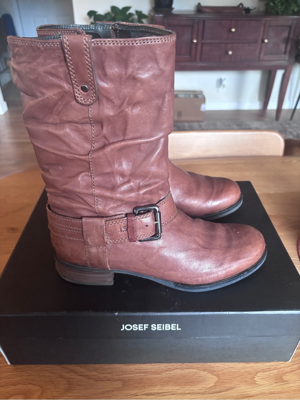 Josef Seibel Brown Leather Ankle Booties with Buckle